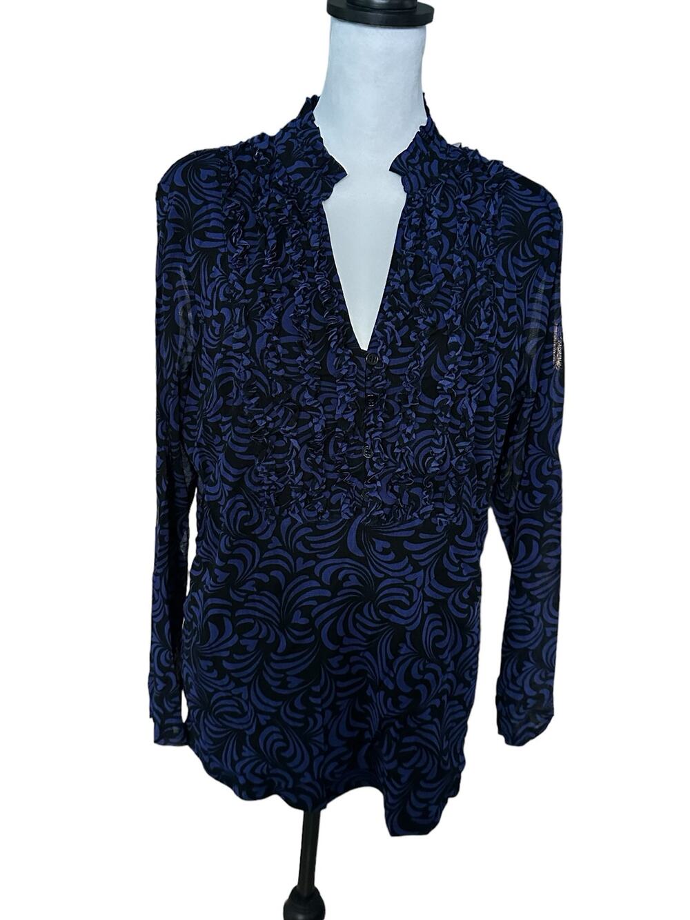 I.N.C International Concepts Blue and Black Long Sleeve Top 1X